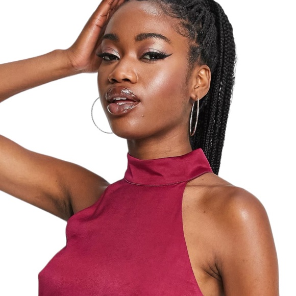 NWT ASOS Little Mistress HIGH NECK SATIN MAXI DRESS Size 8 WINE RED Cocktail - Picture 4 of 10